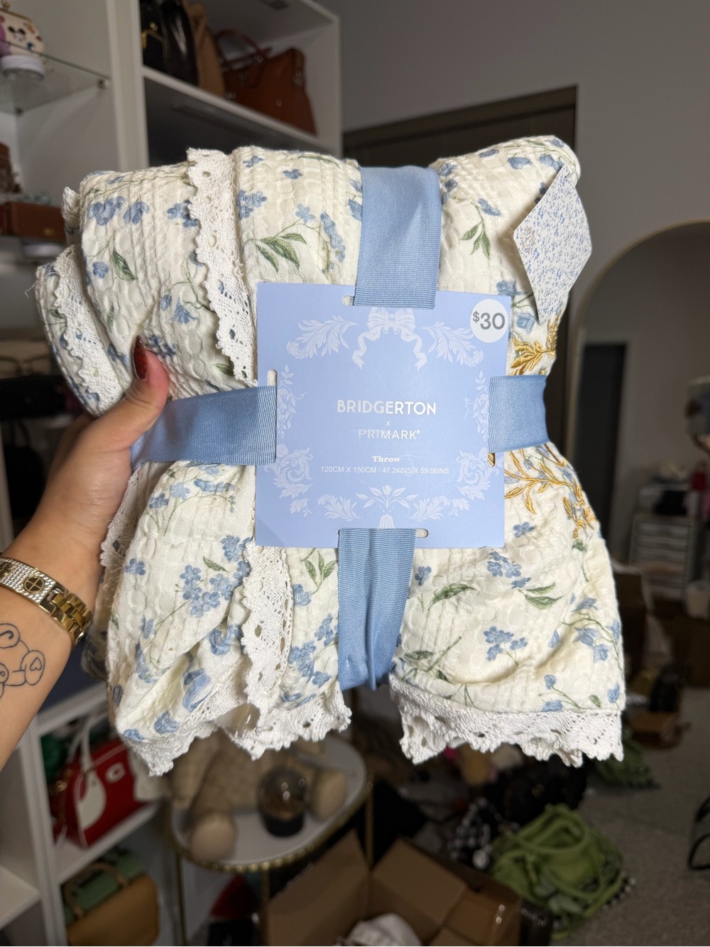 Primark Bridgerton Floral Cream & Blue Throw